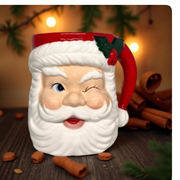 Santa Claus Winking Mug Centerpiece New Large Height  7” Across 5” Vase only - Picture 14 of 16